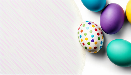 Fototapeta na wymiar Happy Easter - Top view of multicolor easter egg with copy space, Generative ai