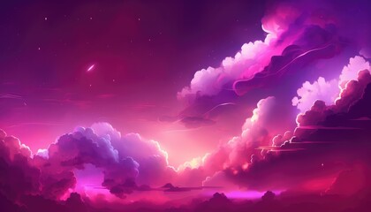 Abstract Pink and Purple Neon Clouds Illustration - Eye-catching Design for Creative Projects. Generative ai illustration
