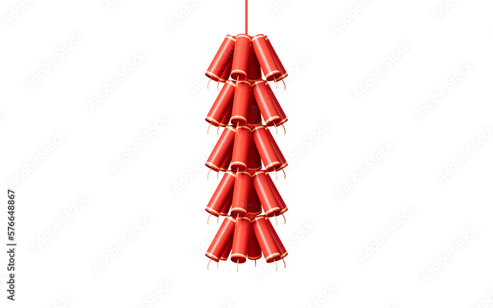 Poster a string of firecrackers with white background, 3d rendering.