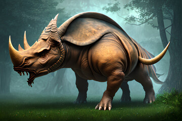 Triceratops Dinosaur, Generative AI Illustration
