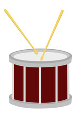 Obraz na płótnie Canvas Red single drum with sticks icon, vector, cartoon illustration. Musical percussion elements that can be used for social media contents, presentations, orchestra, band, audio production needs