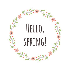 Wreath of spring flowers isolated on white background. Cute simple style. Frame for banners, cards, web, posters, postcards, invitations.