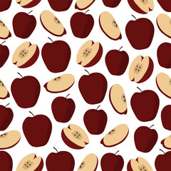 Seamless pattern witj red apples. Bright, juicy, tasty fruits. Background for eco products, textiles, fabrics, paper. Vector illustration