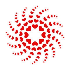 Red hearts round flowing and moving floral design.