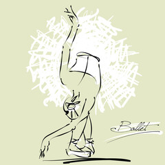 art sketch of beautiful young ballerina bow to the audience after the performance; white tutu, ballet shoes, ballet dancer; drawing isolated vector