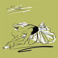 art sketch of sitting on floor and resting beautiful young ballerina in white tutu  ballet shoes, dancer  drawing isolated vector © Irina_QQQ