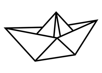 Símbolo nautico. Icono plano 3d barco estilo origami. Barco de papel lineal hecho a mano	 - obrazy, fototapety, plakaty