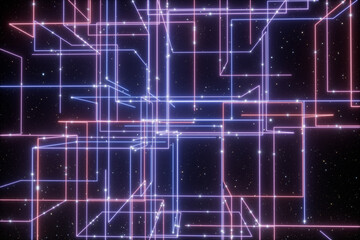 3d rendering science concept glow line