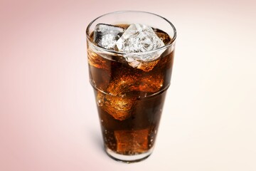 refreshing tasty sweet cola with cold ice cubes