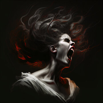 Banshee Irish Female Spirit Screaming Shrieking Woman Phantom Undead DND RPG Roleplaying Caravaggio Style Concept Painting Generative AI Tools Technology illustration