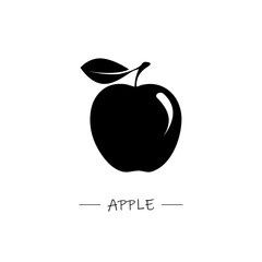 Silhouette of an apple with a leaf. Simple vector illustration in a flat style.