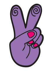 Peace hand gesture sign,hand drawn in old fashion cartoon style, isolated vector illustration