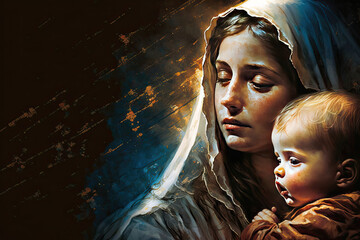 Mary and Jesus background banner art, generative AI