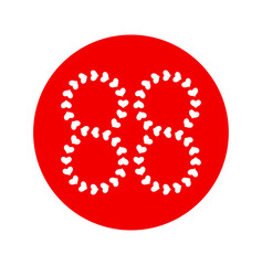 Numbers 88 is designed with red hearts icon.