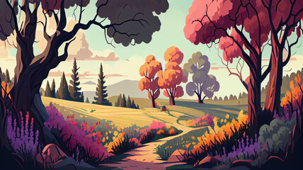 Fototapeta premium Summer nature landscape. Spring summer autumn season. Beautiful landscape of nature. generative ai