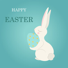 Vector illustration of an Easter bunny with an egg. Character in cartoon style.