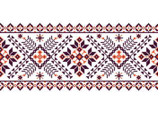 Vector illustration of Ukrainian folk seamless pattern ornament. Ethnic ornament. Border element. Traditional Ukrainian, folk art knitted embroidery pattern - Vyshyvanka