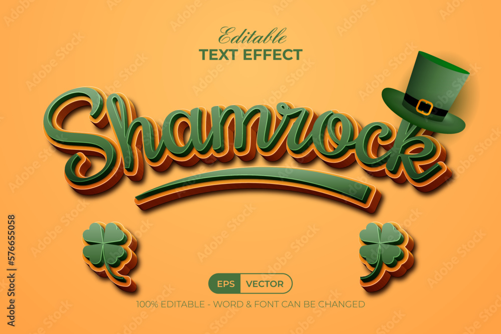 Aufkleber 3d text effect shamrock style. editable text effect with green orange color for saint patrick's day