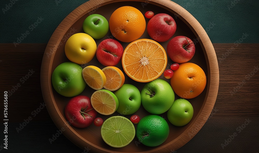 Canvas Prints  a wooden bowl filled with apples, oranges, and limes.  generative ai