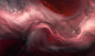  a painting of a red and black swirl with white clouds.  generative ai