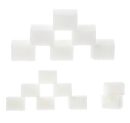 Set of white sugar cubes, isolated on white background