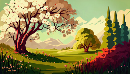 Summer nature landscape. Spring summer autumn season. Beautiful landscape of nature. generative ai