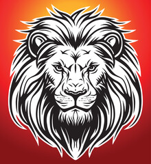 Lion face front view vector art image logo template, sticker and tattoo design on dark background.