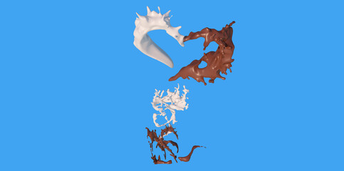 Fototapeta premium heart shaped coffee or chocolate with milk splashes, drops and blots in the shape of a heart 3d render illustration