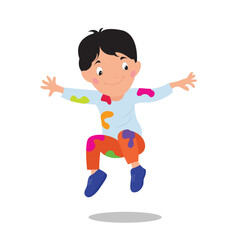 happy Holi. Cartoon Young boy Playing Holi vector illustration design.