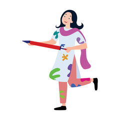 happy Holi. Cartoon Young girl Playing Holi On White costume. vector illustration design