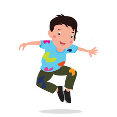 Fototapeta na wymiar happy Holi. Cartoon Young boy Playing Holi vector illustration design.