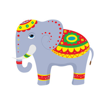 cartoon cute baby elephant with colorful vector pattern