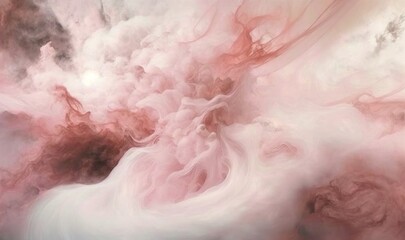  a painting of pink and white clouds in the sky with a black background.  generative ai
