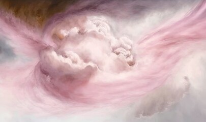  a painting of a pink and white cloud in the sky.  generative ai
