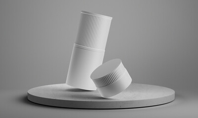 Cosmetics mockup. White cosmetic containers isolated on grey. set of cosmetic products on a white background. Collection of cream bags. 