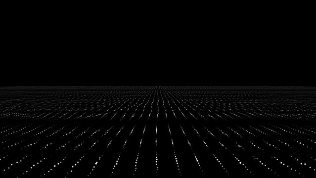 Technology wireframe landscape. Perspective grid. Digital space. White mesh on a black background. 3D rendering
