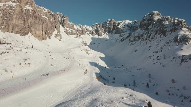 Aerial view of a beautiful ski resort in Barzio, Lombardy, Italy.