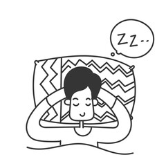 hand drawn doodle person sleep on pillow under blanket illustration