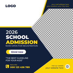School Admission Social Media Post Design | Back To School With Discount Offer Social Media Post Template	