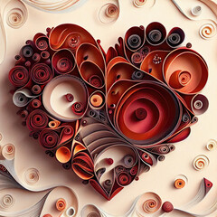 Red heart curling paper as greeting card for expession of love concept made with Generative AI. Valentine day or Mother Day or Birthday card concept
