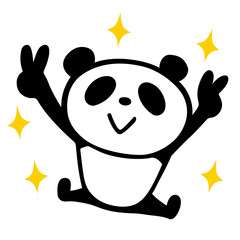 かわいいシンプルパンダ　ダブルピースポーズ(キラキラ付)