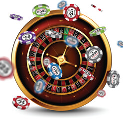 Casino roulette and chips. Realistic illustration. Object on a white background. Realistic illustration.