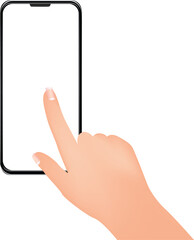 Hand presses smartphone screen, vector
