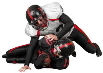 American football players with the ball isolated on a white background