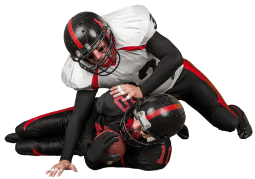 American football players with the ball isolated on a white background
