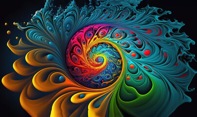 Fototapeta premium a colorful swirl with a black background and a black background. generative ai