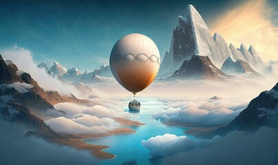  a painting of a hot air balloon floating in the sky.  generative ai