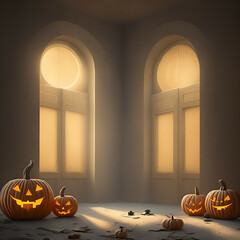 Obraz premium halloween pumpkin on the window - pumpkins halloween - Generative AI