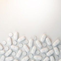 3d render of white tablets, pills - medicine on white background.
