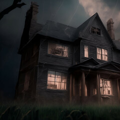 Fototapeta na wymiar haunted house in the woods - scary dark house - halloween - Generative AI